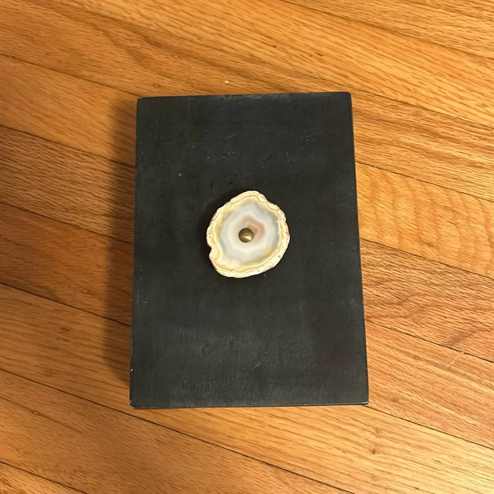 Decorative Black Marble and Natural Wood Jewelry Storage Box with Agate Knob